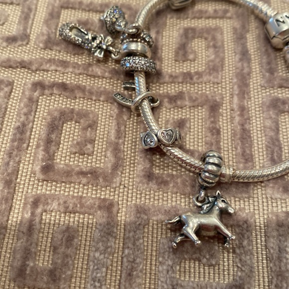 Pandora Jewelry Pandora Barrel Clasp Snake Chain Bracelet With Charms Size 63 Inches Poshmark
